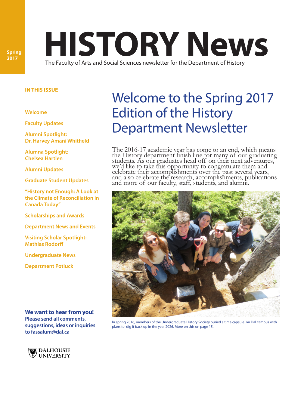 Welcome to the Spring 2017 Edition of the History Department Newsletter