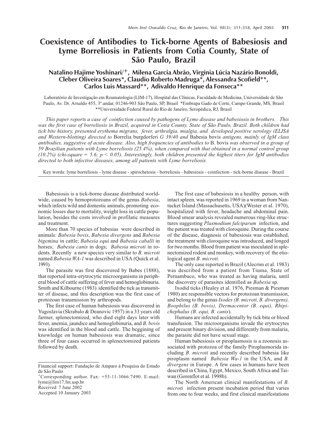 Coexistence of Antibodies to Tick-Borne