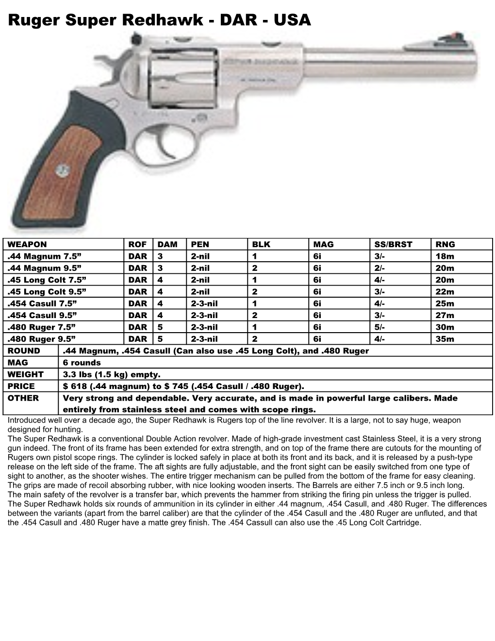 Ruger Super Redhawk - DAR - USA