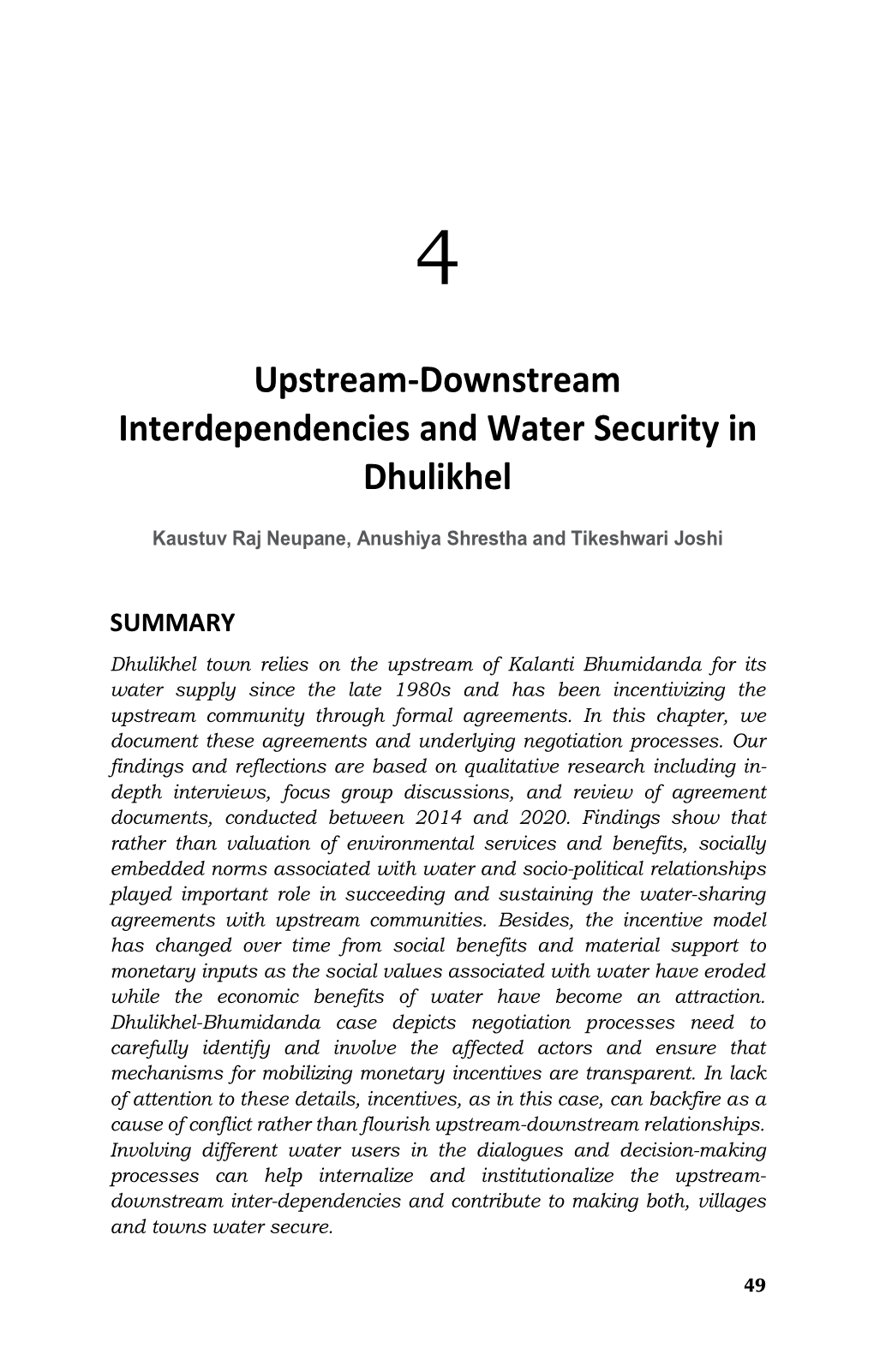 Upstream-Downstream Interdependencies and Water Security in Dhulikhel