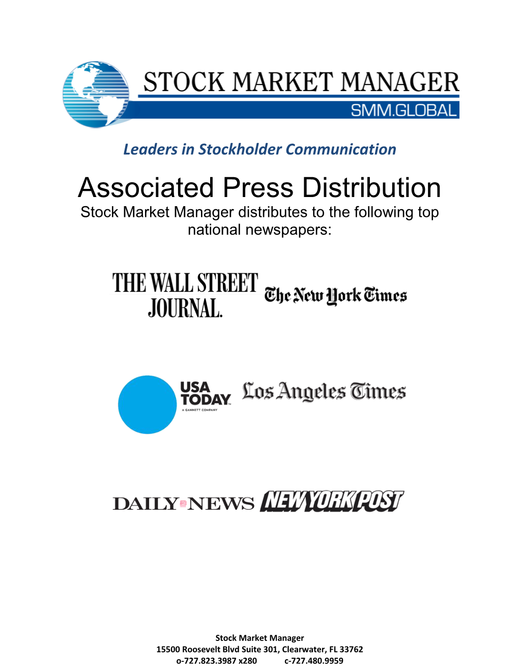 Associated Press Distribution Stock Market Manager Distributes to the Following Top National Newspapers