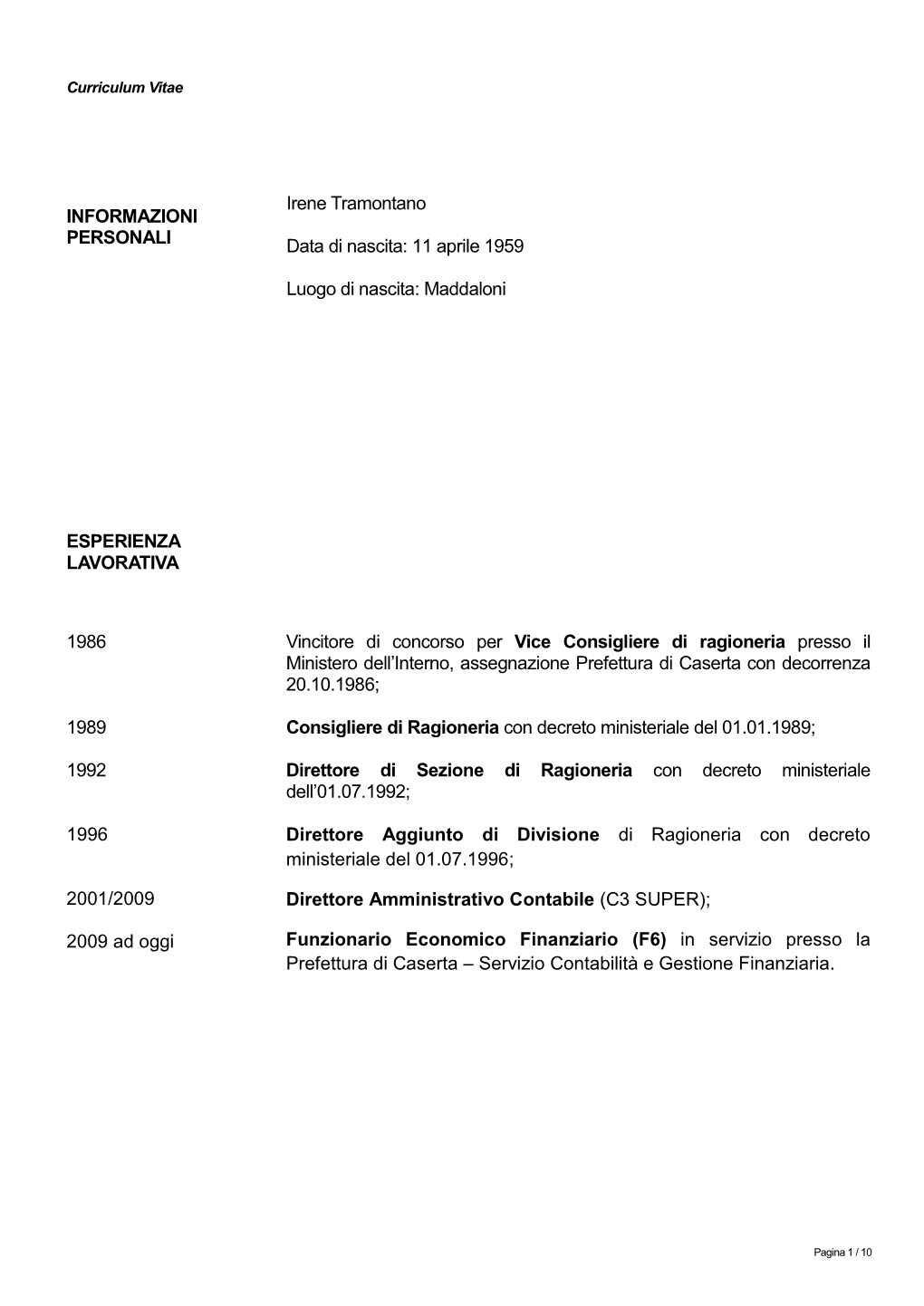 INFORMAZIONI PERSONALI Irene Tramontano Data Di Nascita