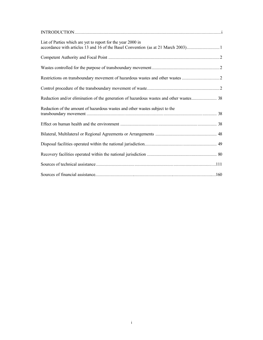 2000 in Accordance with Articles 13 and 16 of the Basel Convention (As at 21 March 2003)