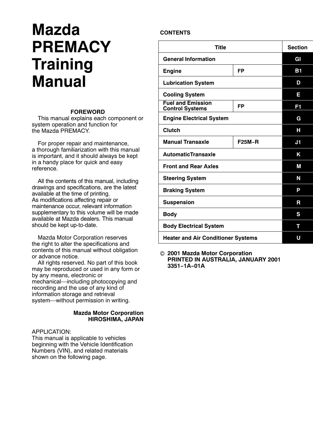 Mazda PREMACY Training Manual