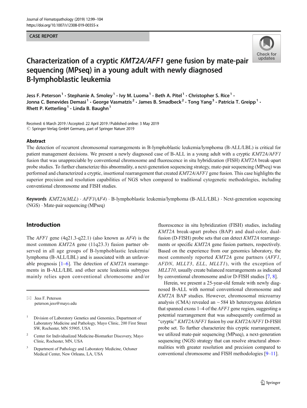 Characterization of a Cryptic KMT2A/AFF1 Gene Fusion by Mate-Pair Sequencing (Mpseq) in a Young Adult with Newly Diagnosed B-Lymphoblastic Leukemia