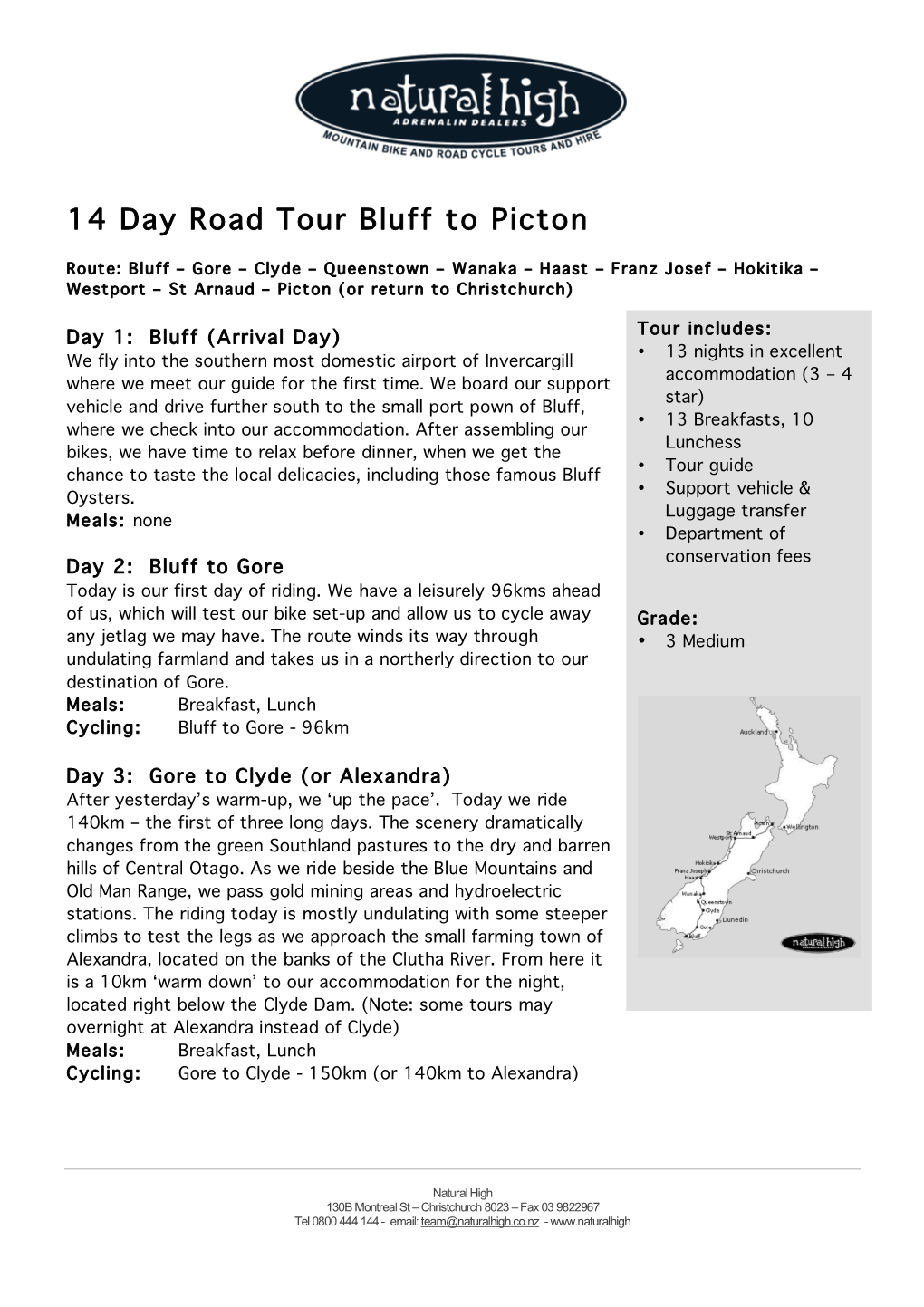 14 Day Road Tour Bluff to Picton