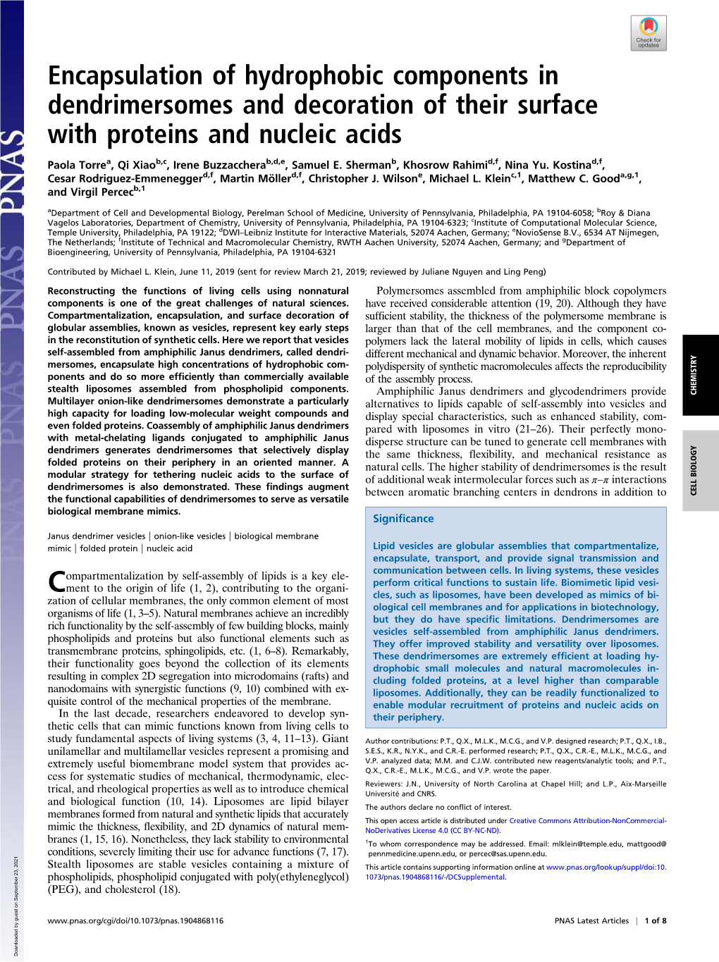 Encapsulation of Hydrophobic Components in Dendrimersomes and Decoration of Their Surface with Proteins and Nucleic Acids