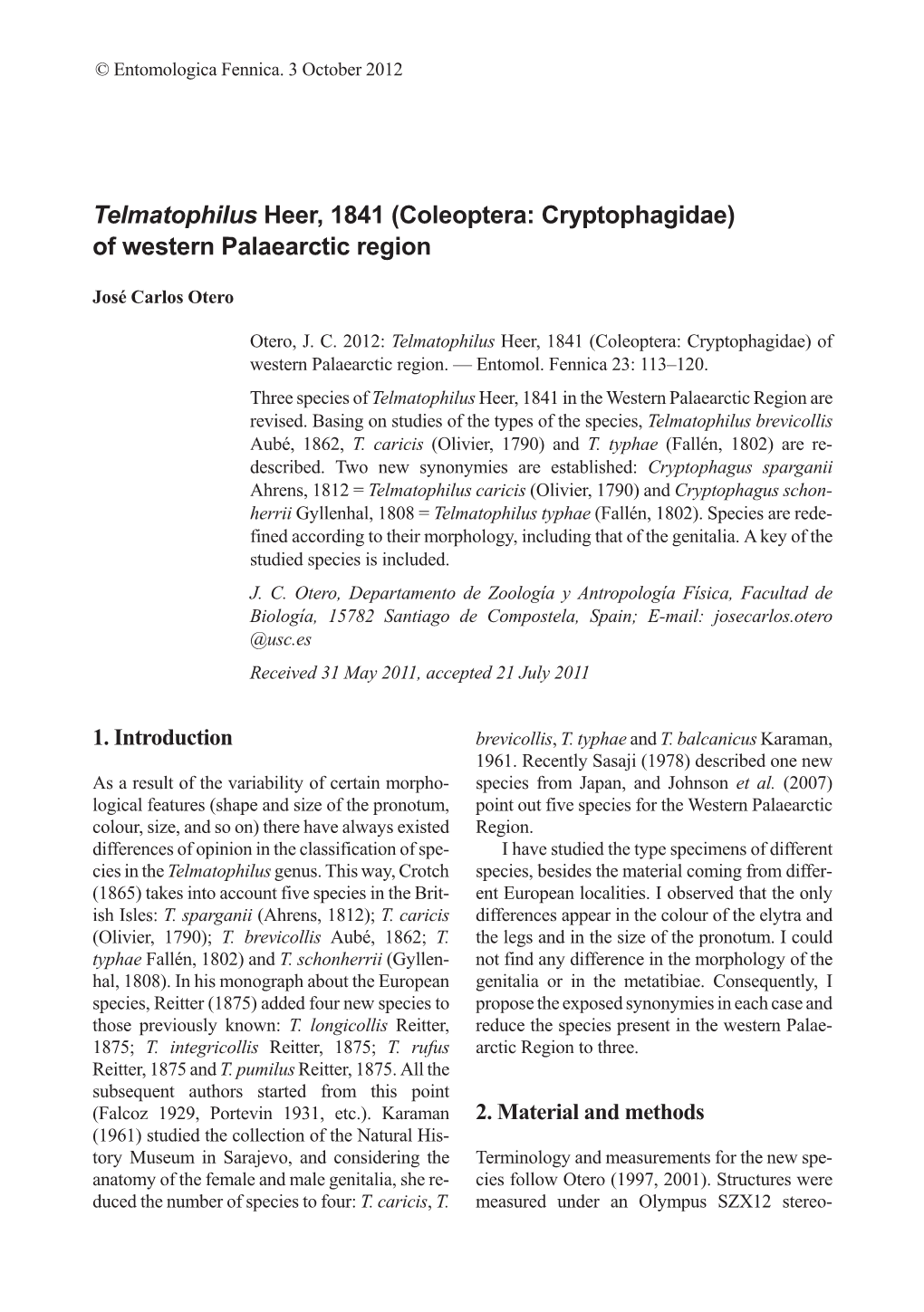 Coleoptera: Cryptophagidae) of Western Palaearctic Region