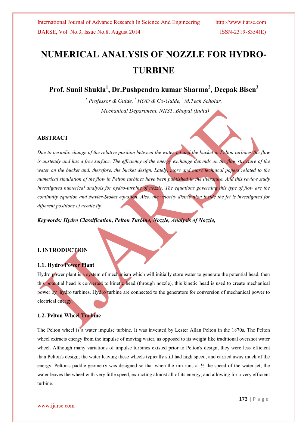 Numerical Analysis of Nozzle for Hydro- Turbine