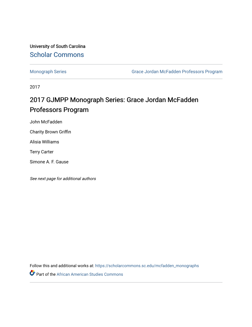 2017 GJMPP Monograph Series: Grace Jordan Mcfadden Professors Program