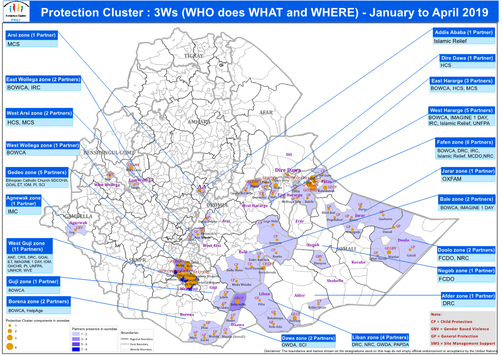 Protection Cluster : 3Ws (WHO Does WHAT and WHERE) - January to April 2019