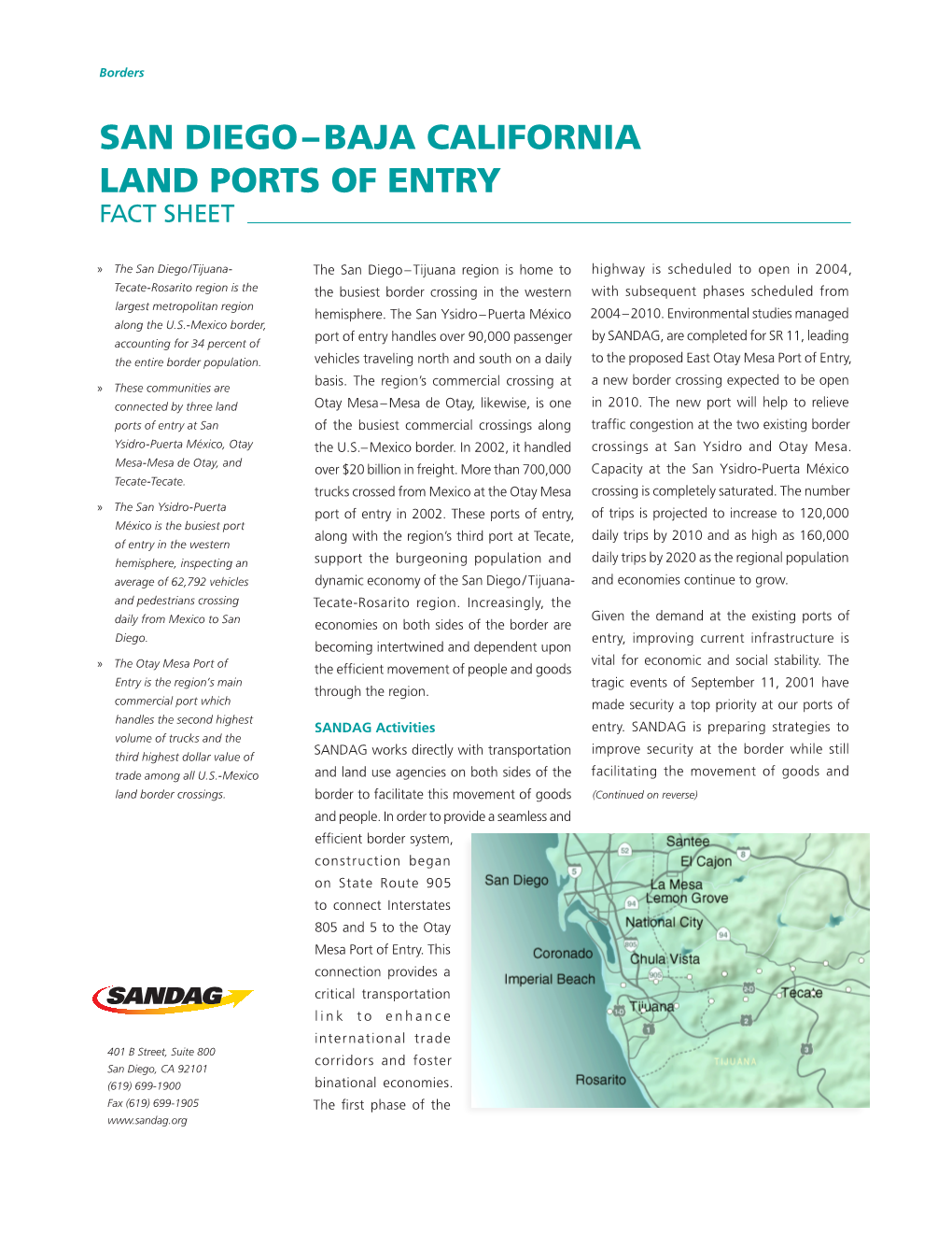 Baja California Land Ports of Entry Fact Sheet