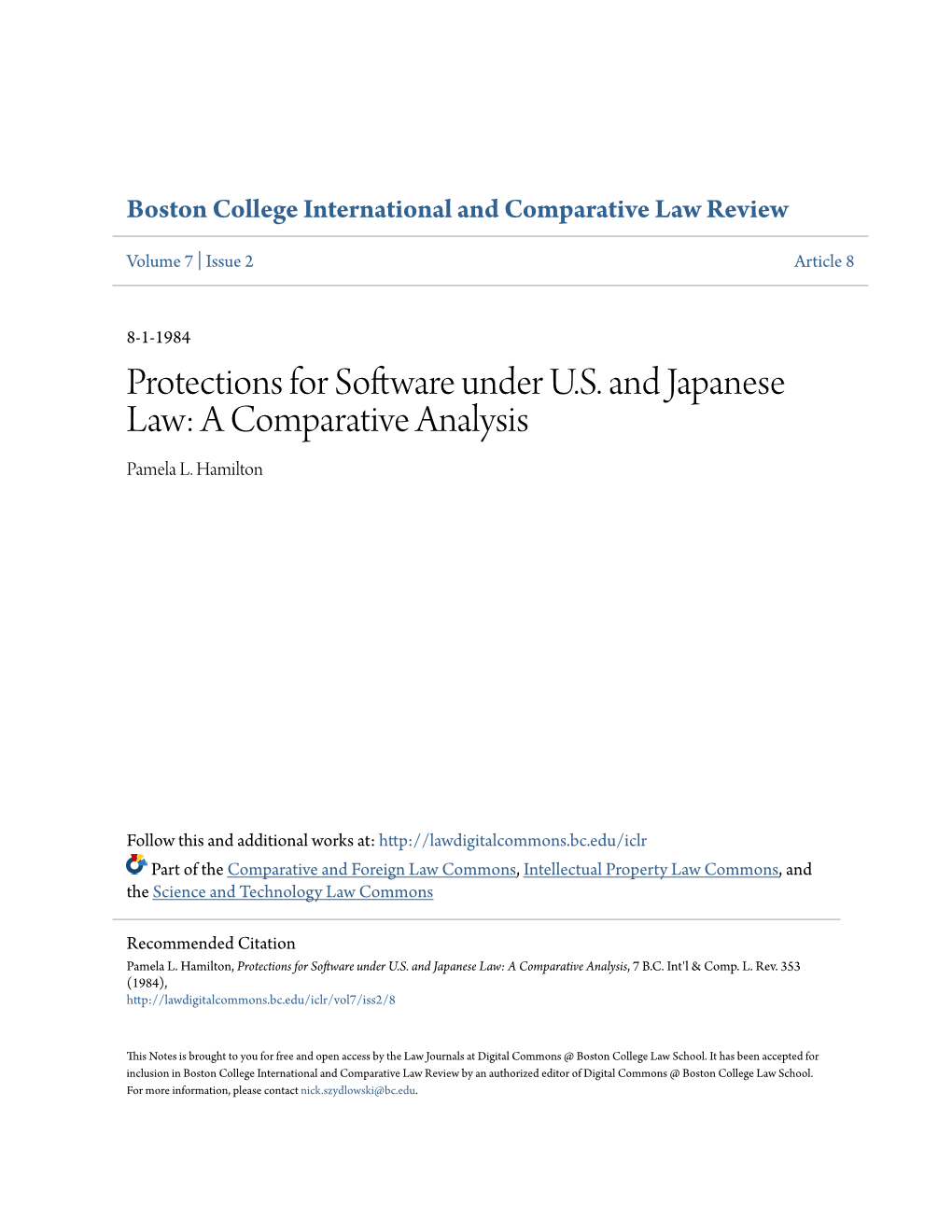 Protections for Software Under US and Japanese