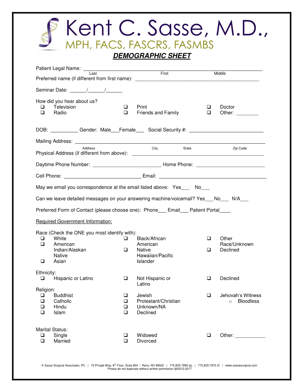 Demographic Sheet