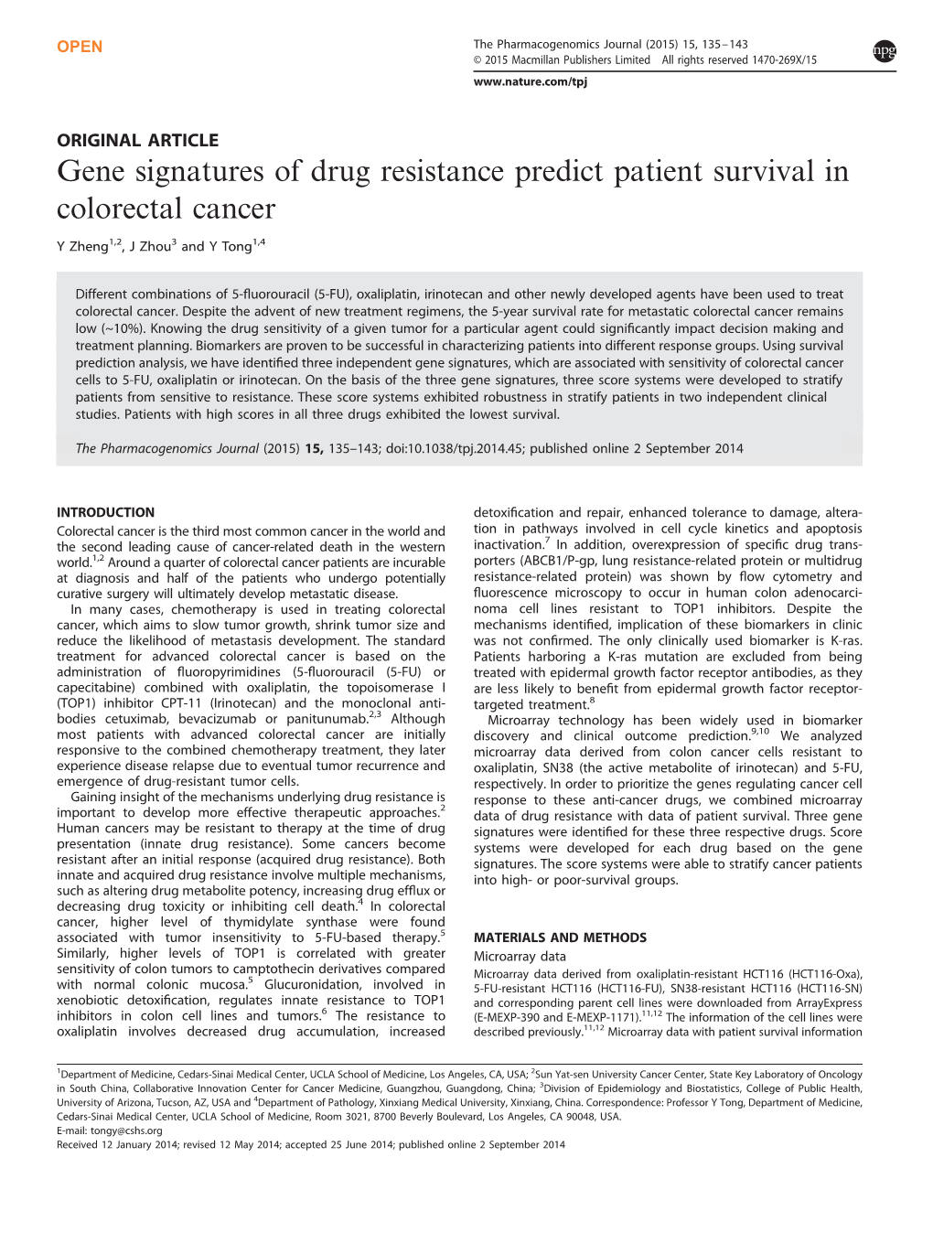 Gene Signatures of Drug Resistance Predict Patient Survival in Colorectal Cancer