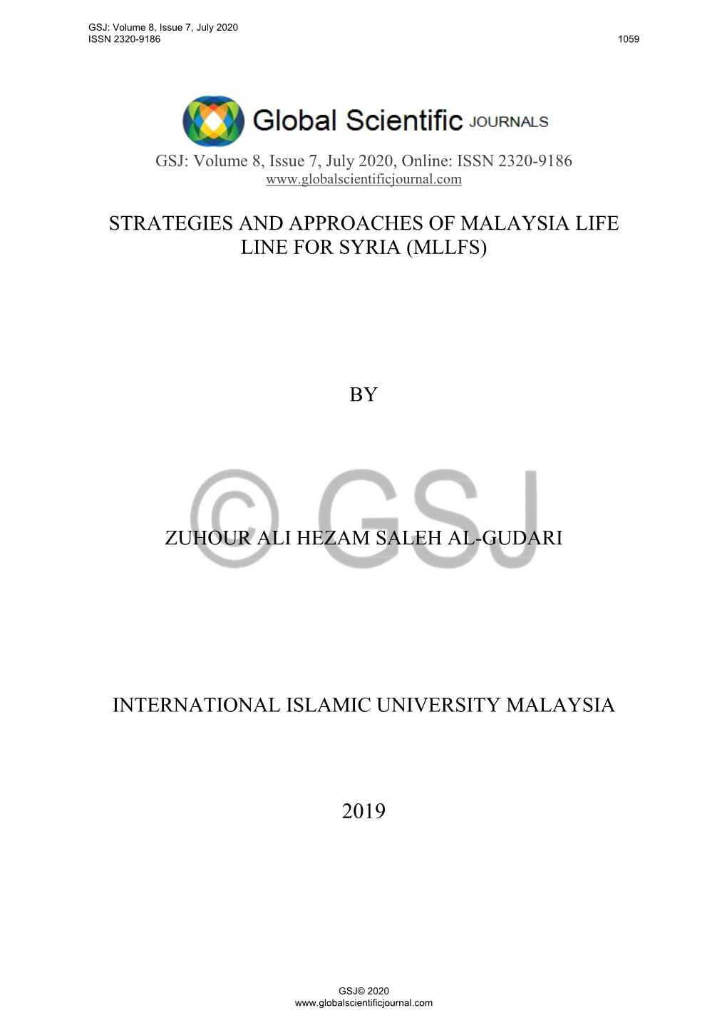 Strategies and Approaches of Malaysia Life Line for Syria (Mllfs)