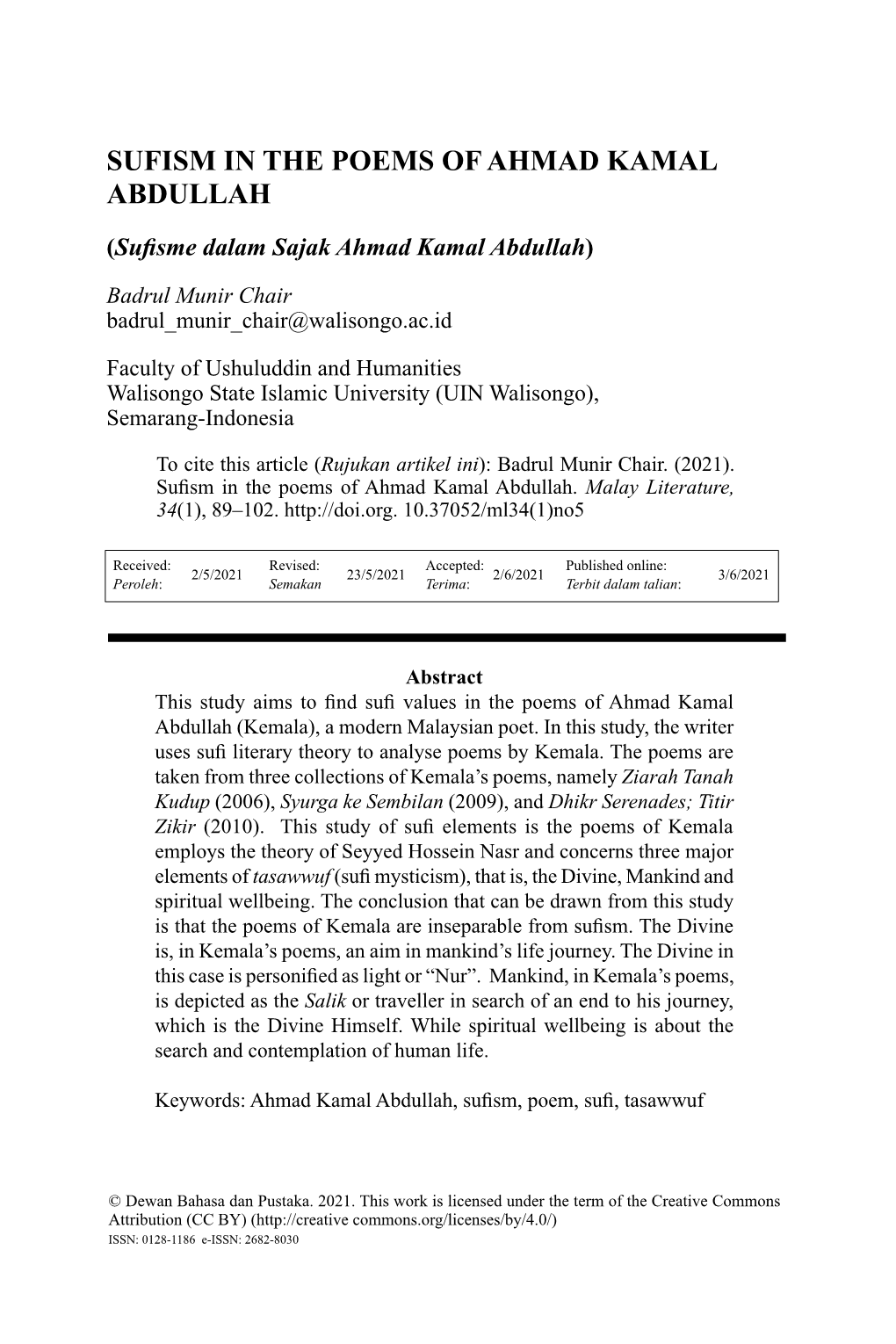 Sufism in the Poems of Ahmad Kamal Abdullah