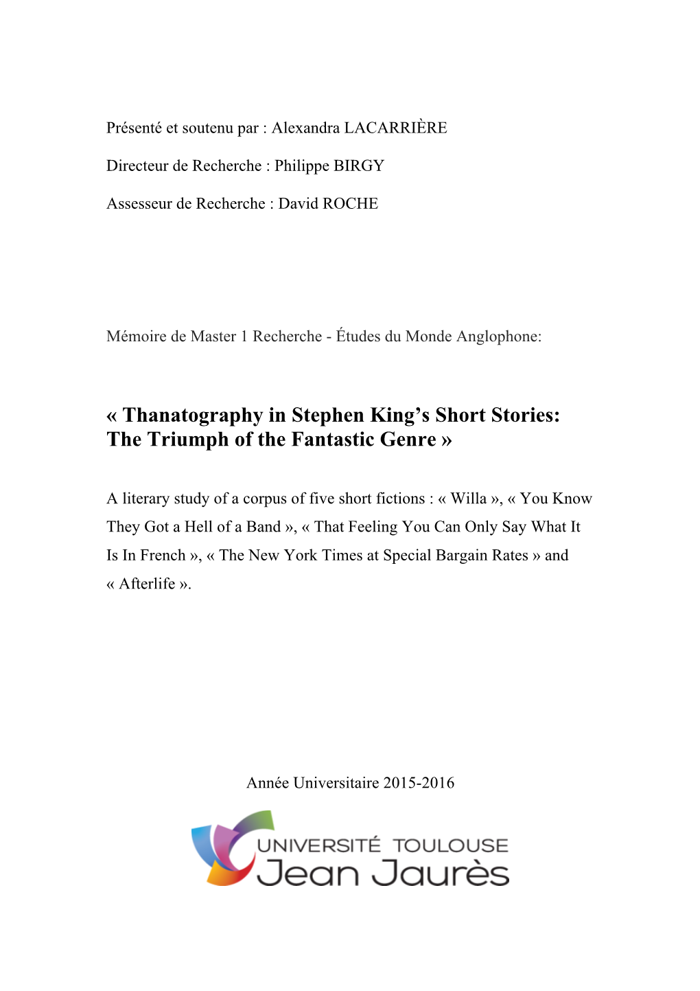 Thanatography in Stephen King's Short Stories: The