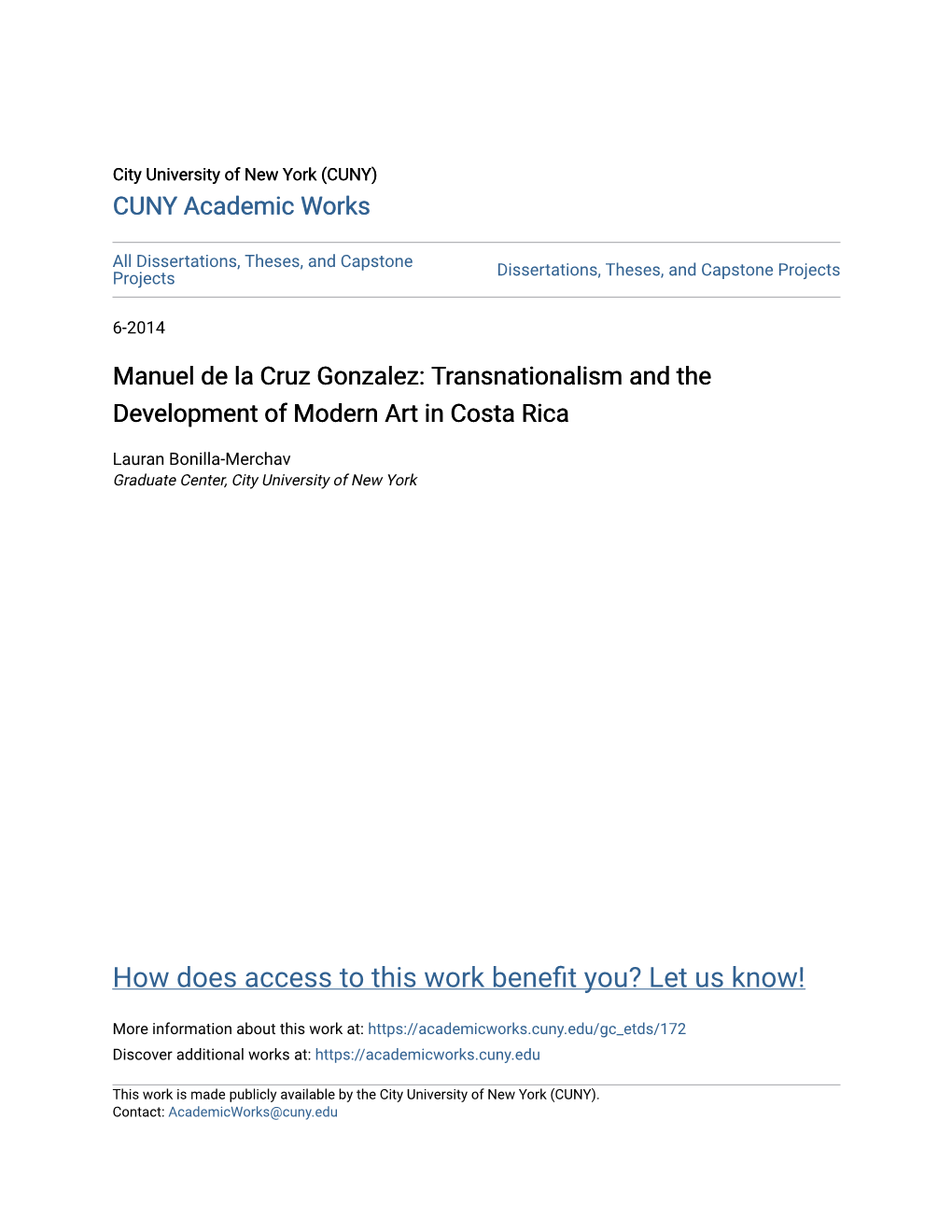 Manuel De La Cruz Gonzalez: Transnationalism and the Development of Modern Art in Costa Rica