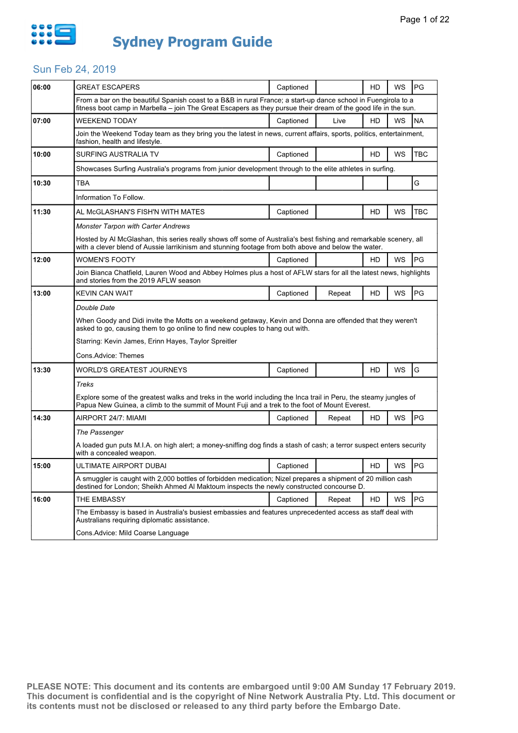 Sydney Program Guide