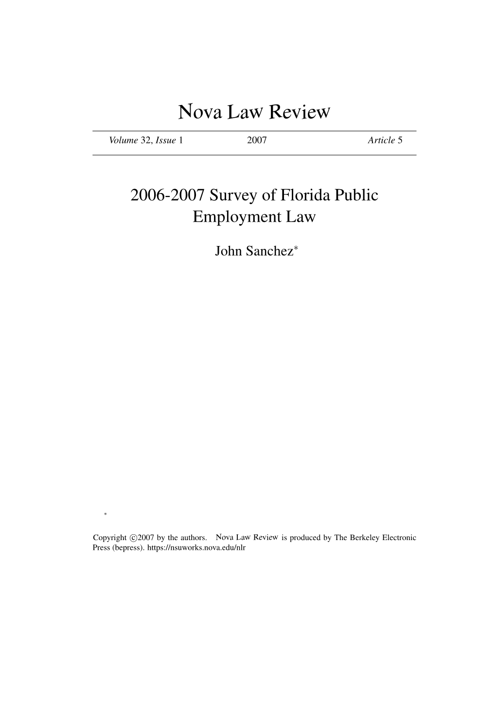 2006-2007 Survey of Florida Public Employment Law