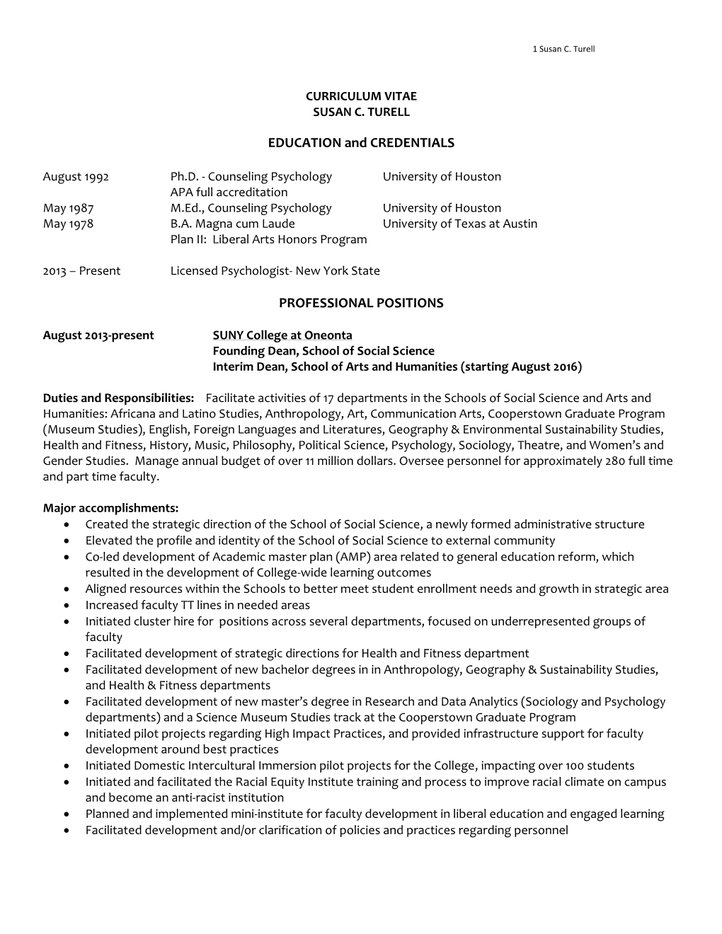 Curriculum Vitae Susan C. Turell