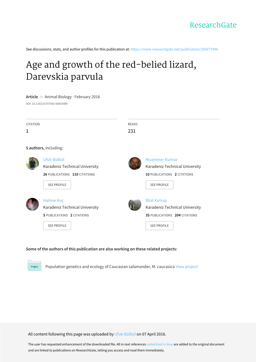 Age and Growth of the Red-Belied Lizard, Darevskia Parvula