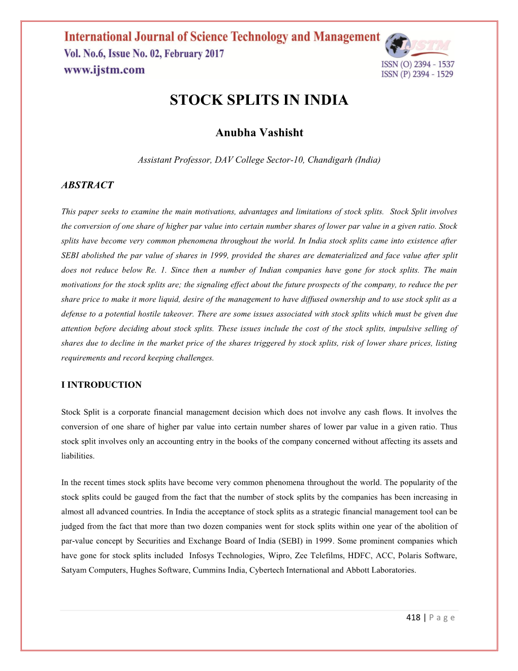 Stock Splits in India
