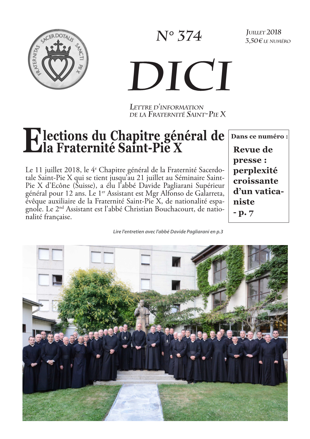 N° 374 3,50 € Le Numéro DICI Lettre D’Information De La Fraternité Saint-Pie X