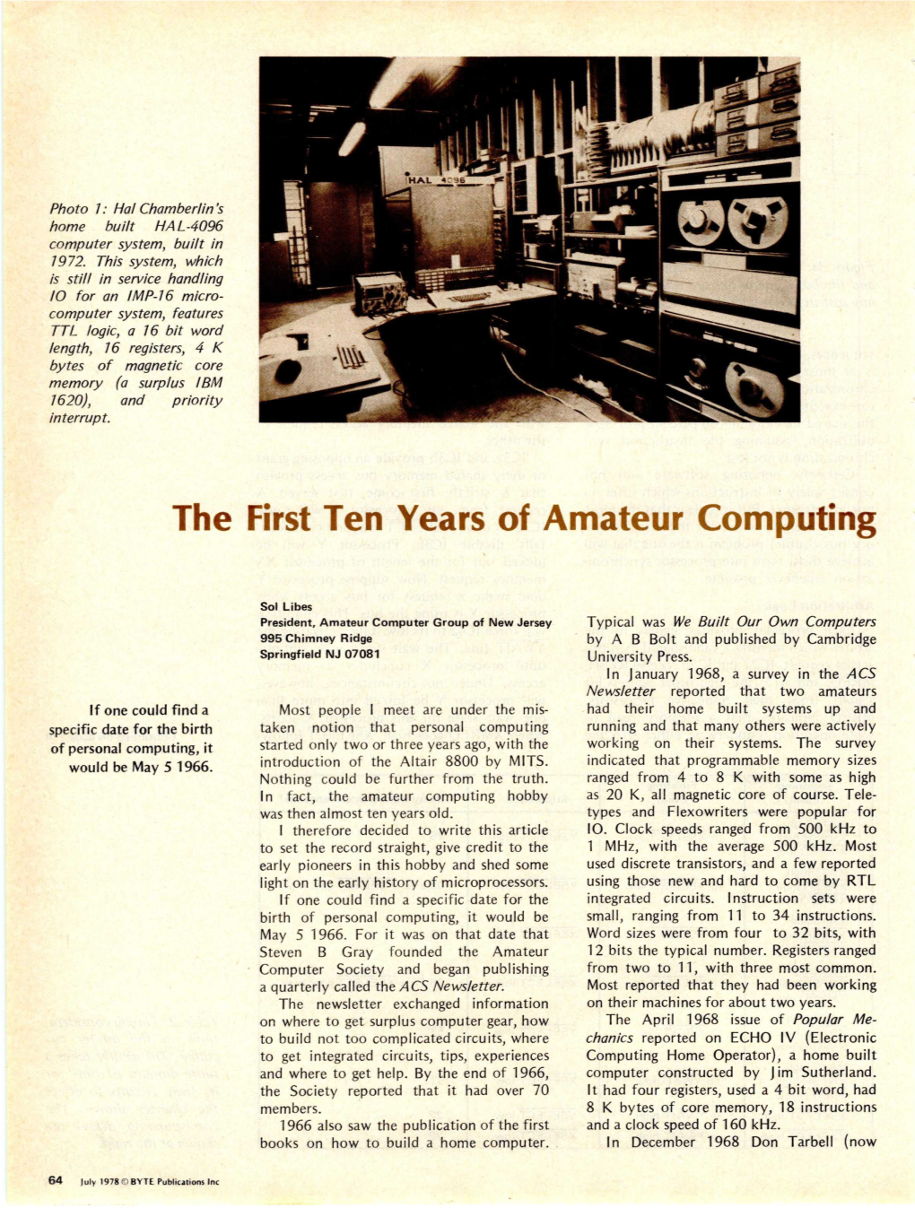 The First Ten Years of Amateur Computing, July 1978, BYTE