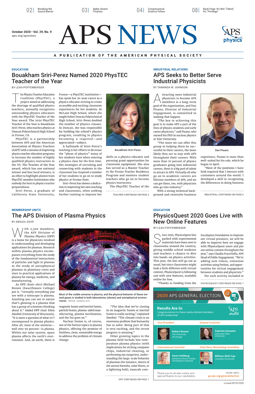 APS News October 2020, Vol. 29, No. 9