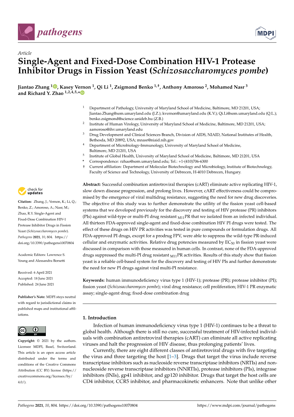 Single-Agent and Fixed-Dose Combination HIV-1 Protease Inhibitor Drugs in Fission Yeast (Schizosaccharomyces Pombe)