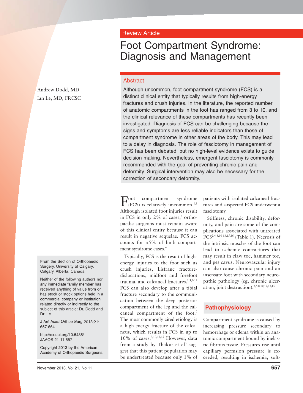 Foot Compartment Syndrome: Diagnosis and Management