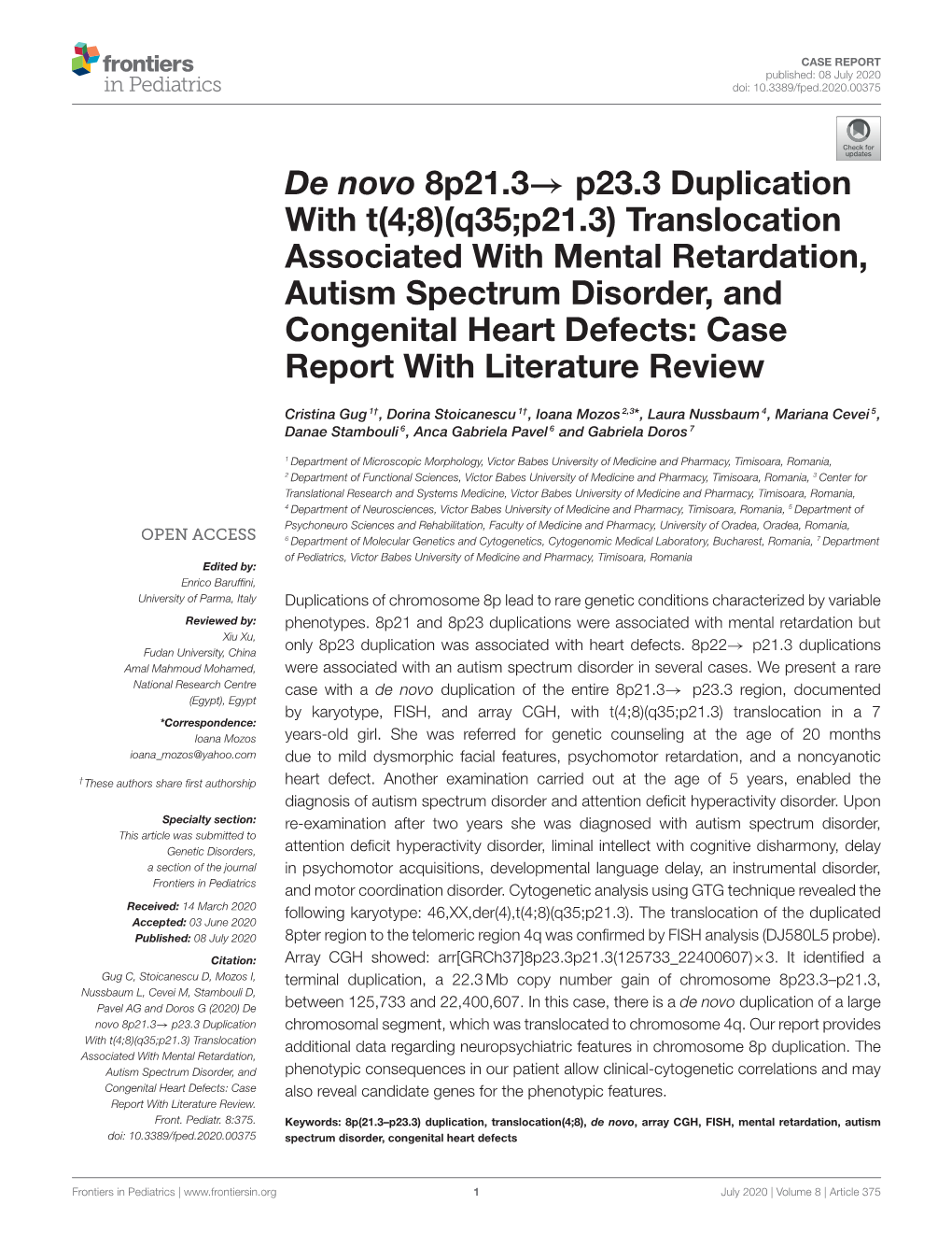 Translocation Associated with Mental Retardation, Autism Spectrum Disorder, and Congenital Heart Defects: Case Report with Literature Review