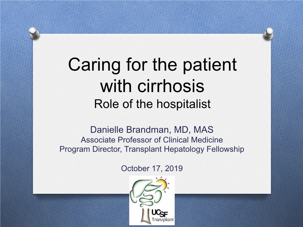 Caring for the Patient with Cirrhosis Role of the Hospitalist