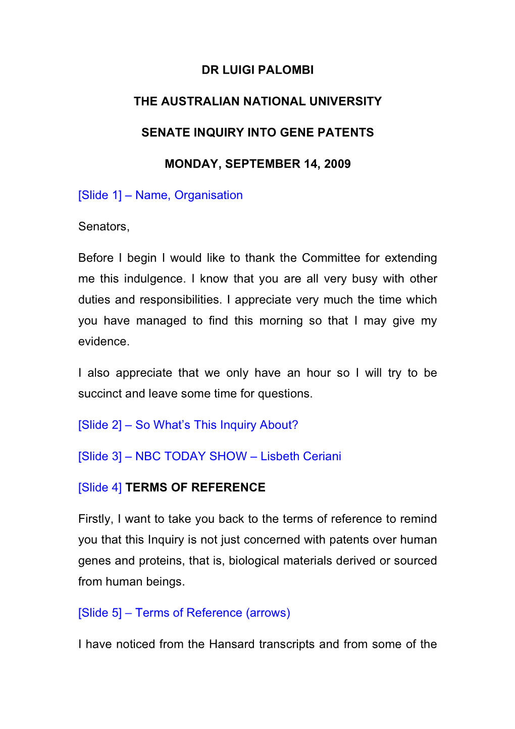 Submission: Inquiry Into Gene Patents