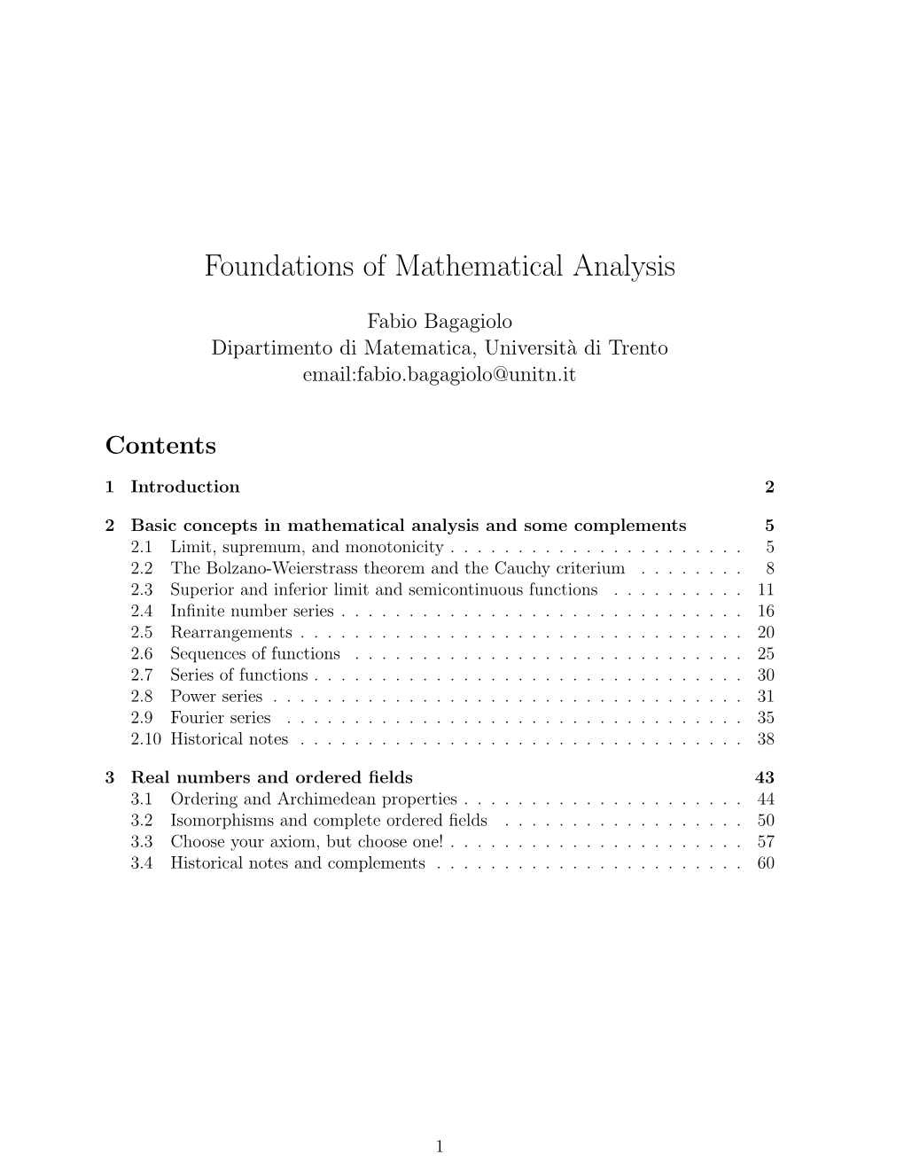 Foundations of Mathematical Analysis