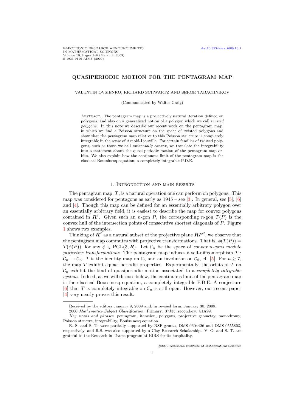 Quasiperiodic Motion for the Pentagram Map