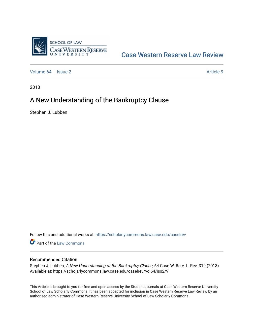 A New Understanding of the Bankruptcy Clause