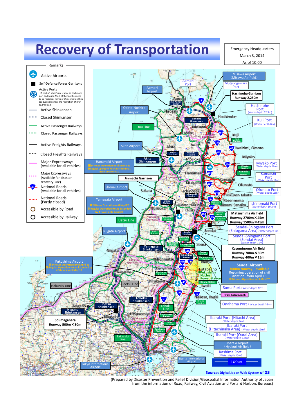 Recovery of Transportation March 3, 2014 As of 10:00 Remarks