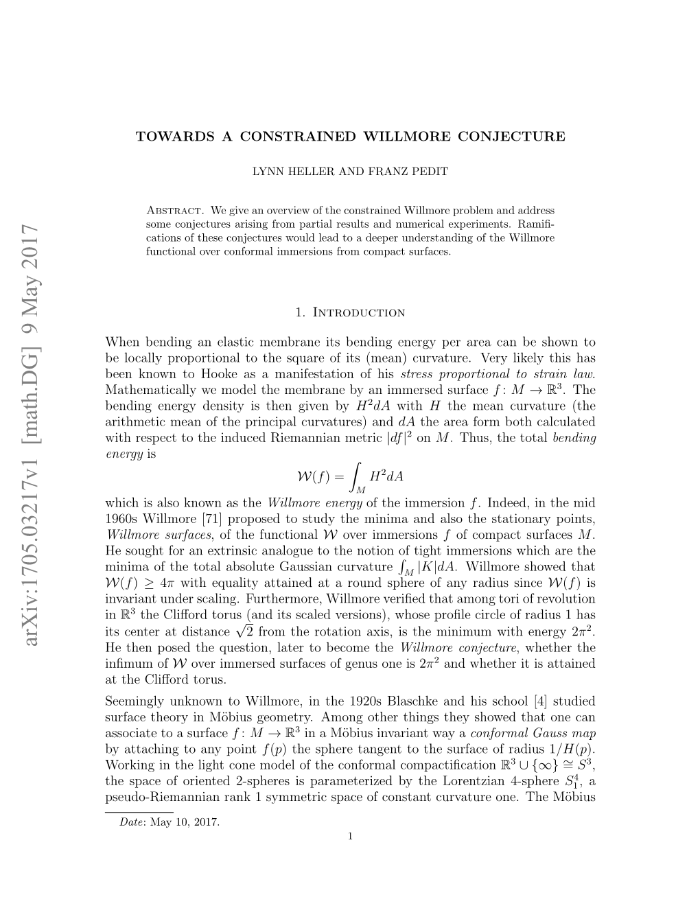 Arxiv:1705.03217V1 [Math.DG] 9 May 2017