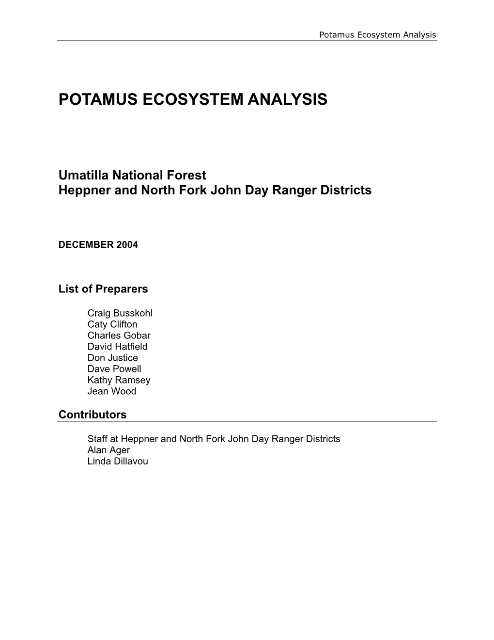 Potamus Ecosystem Analysis