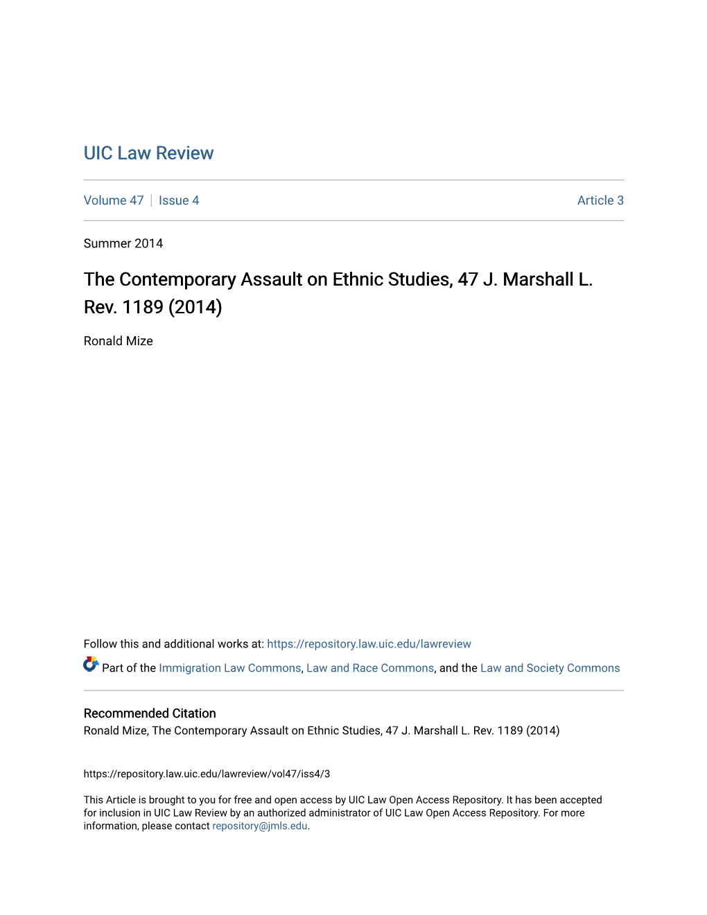 The Contemporary Assault on Ethnic Studies, 47 J