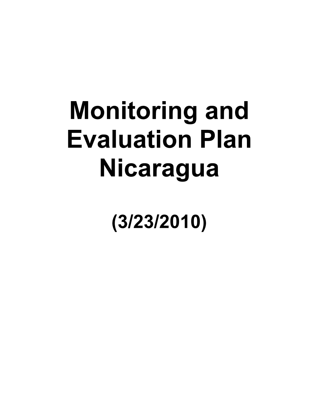 Monitoring and Evaluation Plan Nicaragua