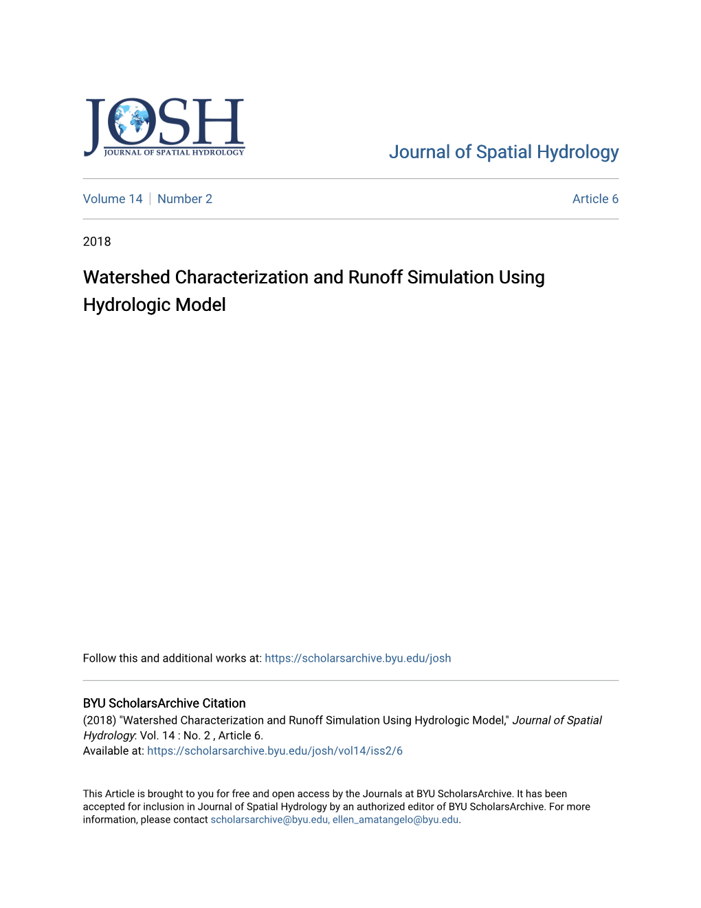 Watershed Characterization and Runoff Simulation Using Hydrologic Model