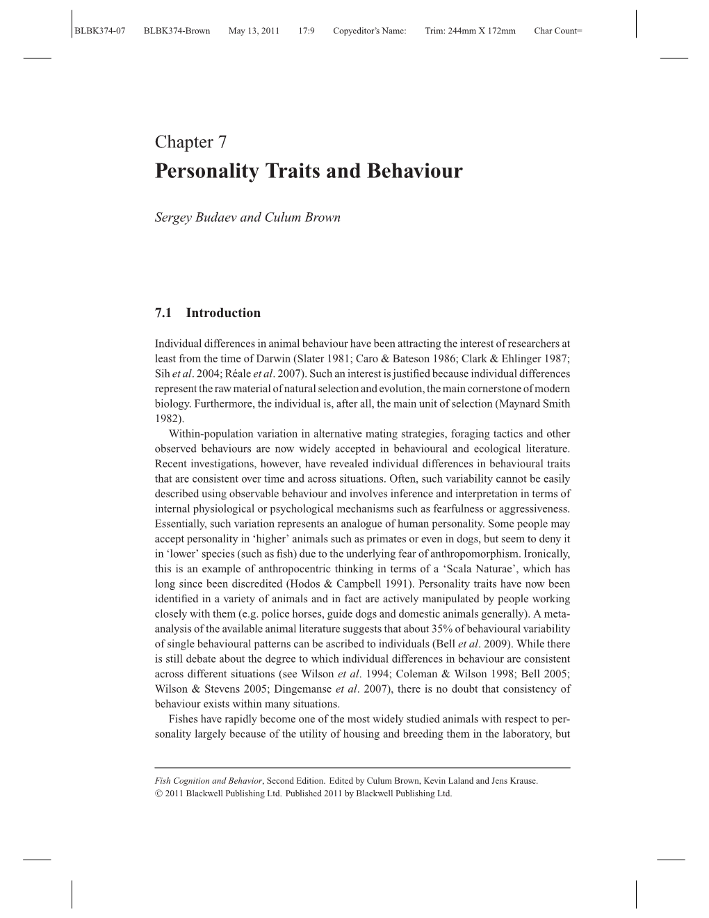 Chapter 7 Personality Traits and Behaviour