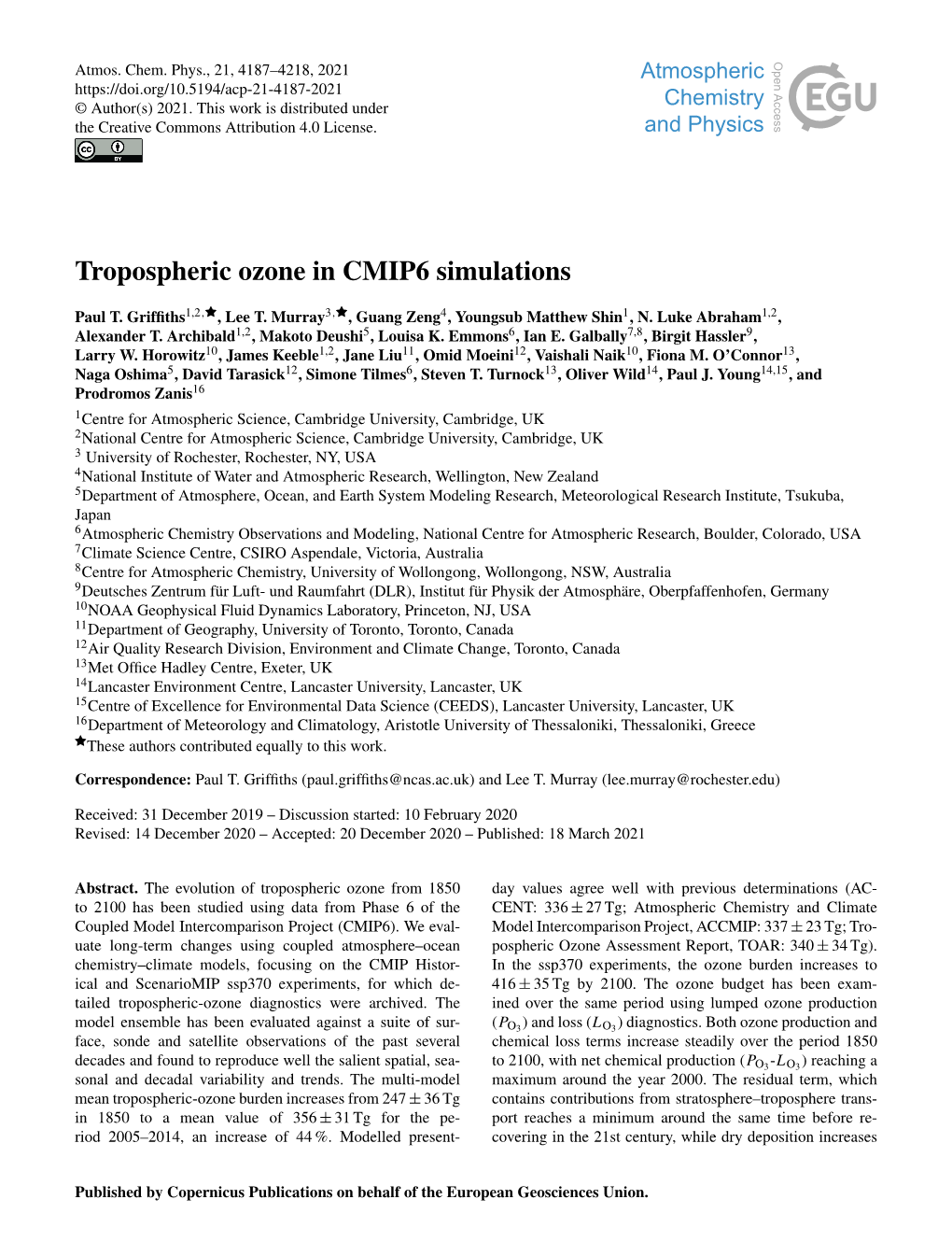 Tropospheric Ozone in CMIP6 Simulations