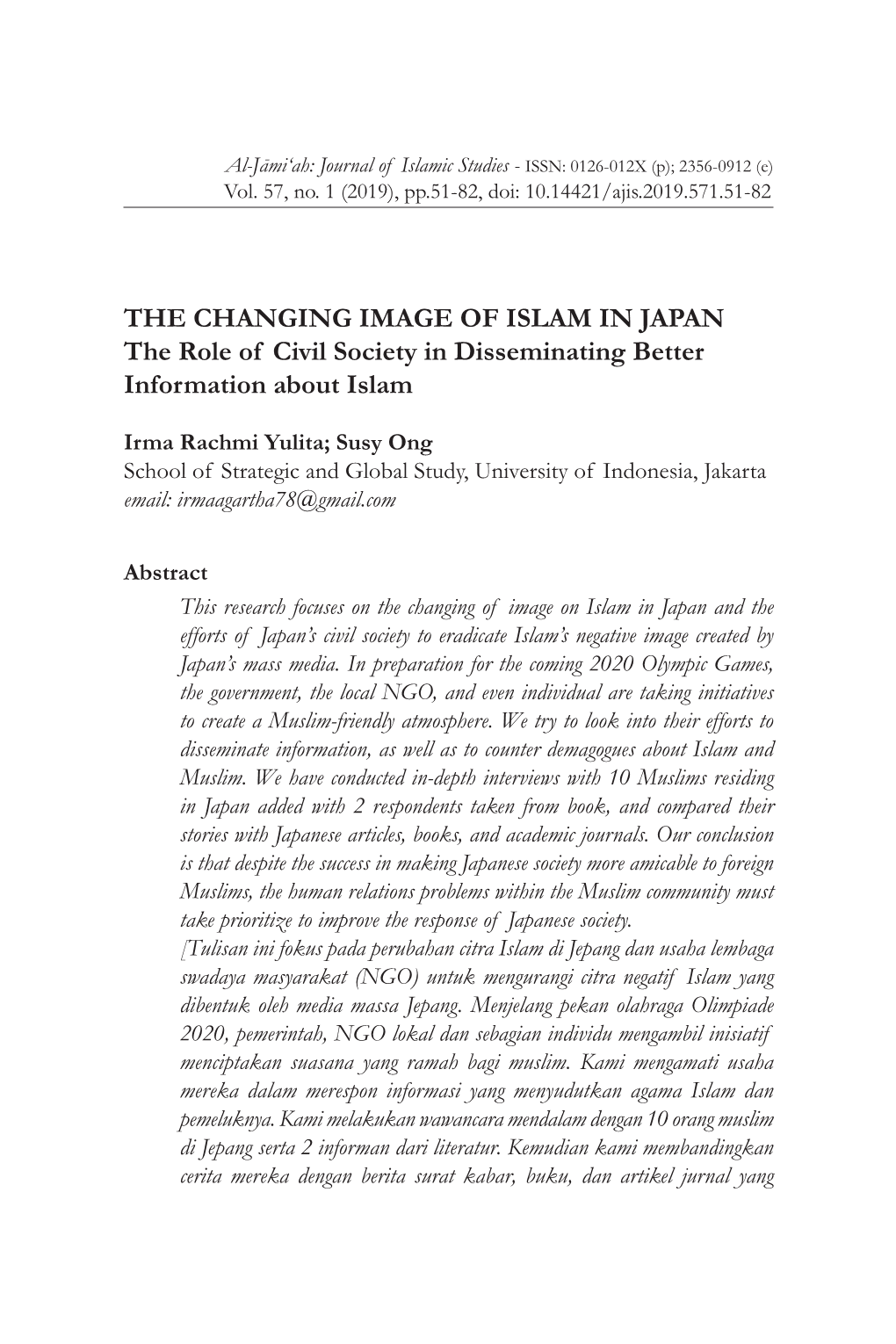 THE CHANGING IMAGE of ISLAM in JAPAN the Role of Civil Society in Disseminating Better Information About Islam