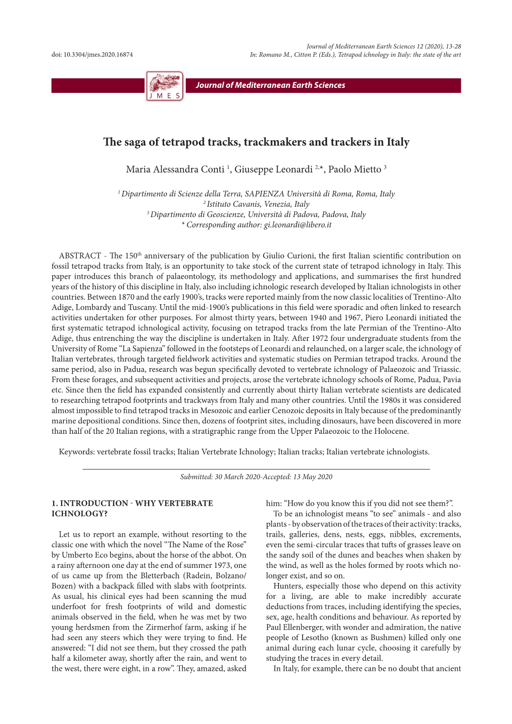 The Saga of Tetrapod Tracks, Trackmakers and Trackers in Italy