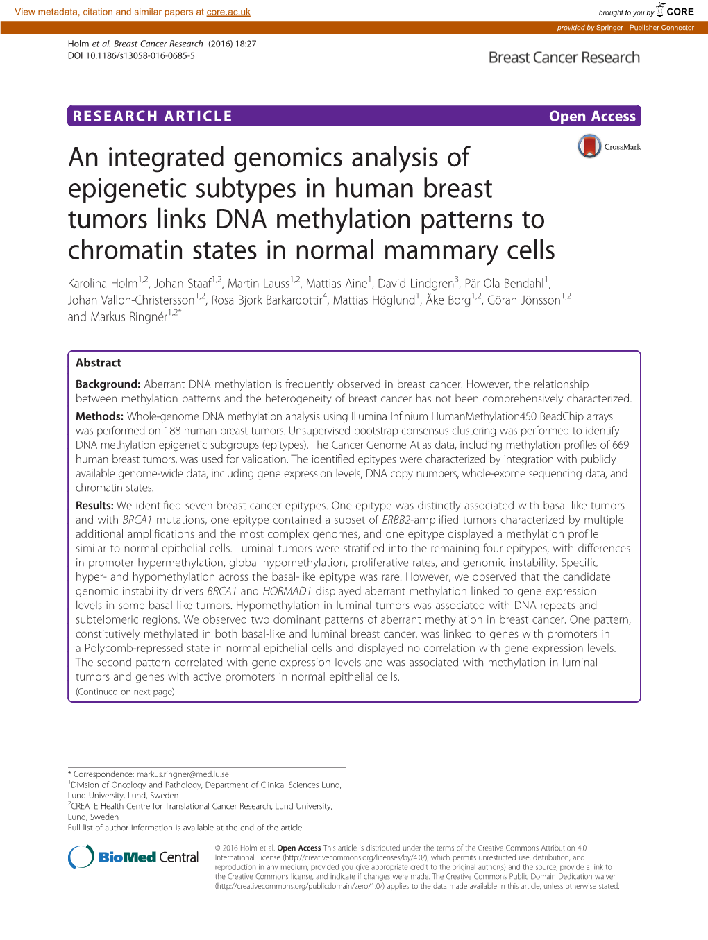 An Integrated Genomics Analysis of Epigenetic Subtypes in Human